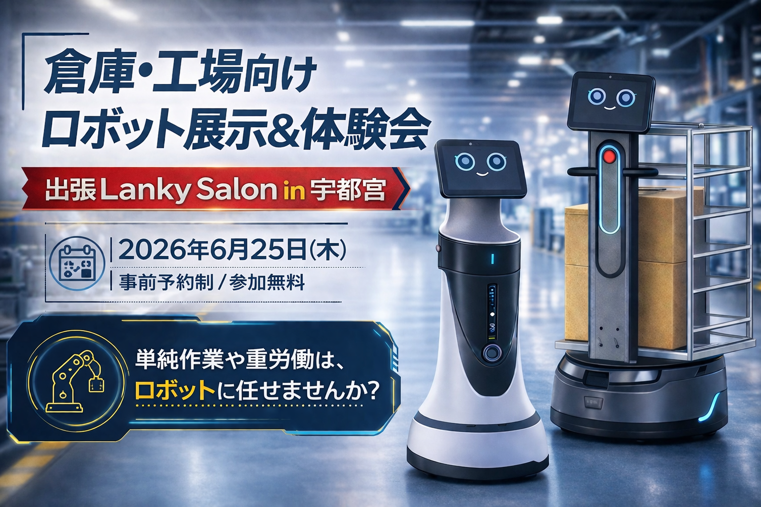 倉庫・工場向け ロボット展示＆体験会／「出張Lanky Salon in 宇都宮」