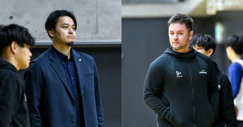 福島ファイヤーボンズの渡邉拓馬GM（左）とライアン・マルシャンHC