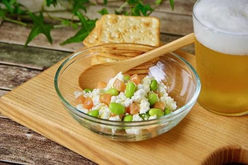 枝豆　サーモン　カッテージチーズ　おつまみレシピ　ビール