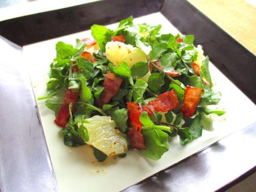 パパっとおつまみ!クレソンとカリカリベーコンのグレフルサラダ