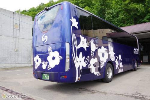 車体背面にもハマナスの花や実が