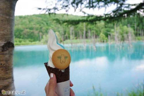 青い池の名物グルメ「青い池ソフトクリーム(夏季限定)」