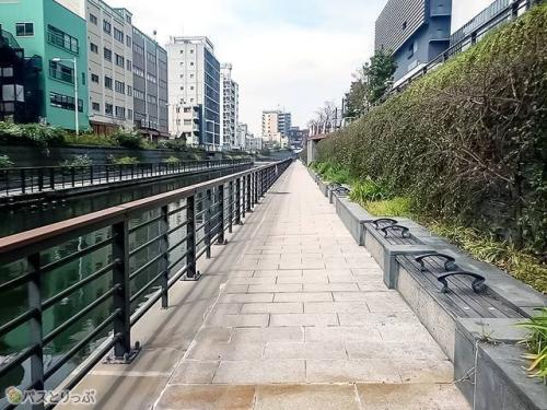 北十間川沿いにもベンチ