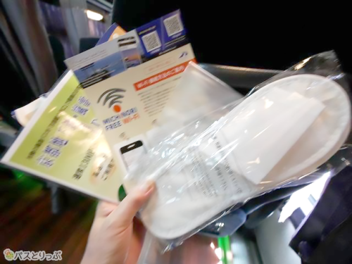 網ポケットの中には使い捨てのスリッパや各種案内