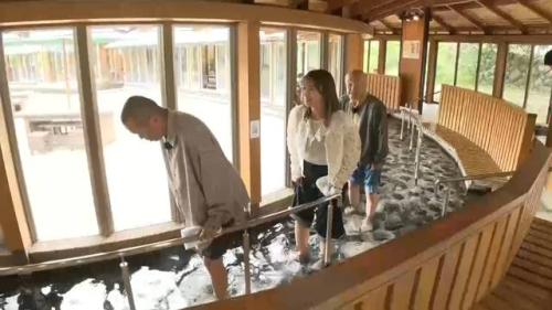 足湯回廊をいたそうに歩く