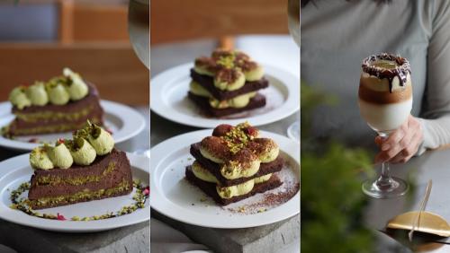 左から「ショコラピスタチオバスクチーズケーキ」税込み1,372円、「ショコラピスタチオティラミス」税込み1,664円、「ショコラピスタチオラテ」税込み780円