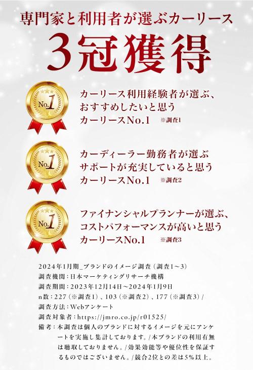 専門家と利用者が選ぶカーリース3冠獲得