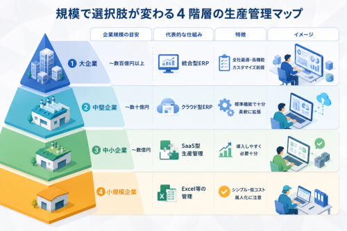 規模で選択肢が変わる:4階層の生産管理マップ