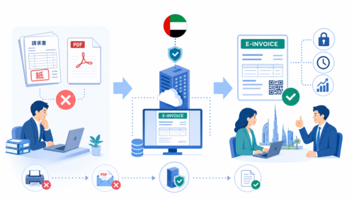 UAE電子インボイス制度が投げかける問い:紙とPDFは「証拠」でなくなるで扱う状況を、人物・業務・仕組みの関係から分かりやすく示した図解