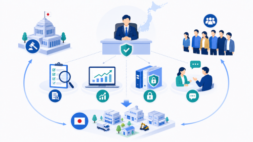 日本国内への示唆：「経営層の説明責任」という視点で扱う人物・業務・情報の関係を、読み取りやすく整理した図解