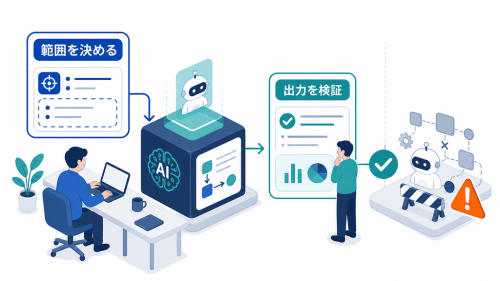 担当者がAIに任せる範囲を決め、出力を検証してから業務へ使う現実的な運用