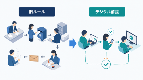 紙を前提にした旧ルールを、デジタルで完結できる規則へ組み替える比較
