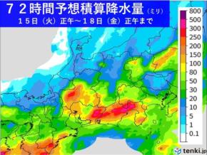 東海は突風や冠水の被害相次ぐ　総雨量は今後さらに増える予想　大雨災害への警戒続く