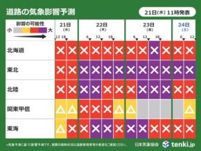 21日夜から道路の影響リスク「大」 今季最長寒波で北陸など通行止め長期化の恐れ