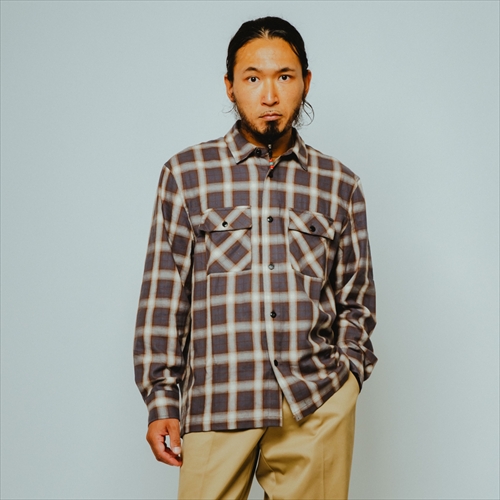 BIGMIKE ライトフランネル L/S シャツ（GRY/WHT）