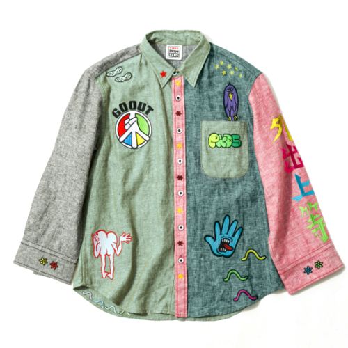 PUNK DRUNKERS×GO OUT 【PDS×GO OUT】刺繍いっぱい七分シャツ