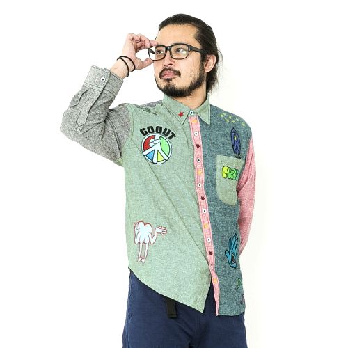 PUNK DRUNKERS×GO OUT 【PDS×GO OUT】刺繍いっぱい七分シャツ