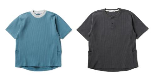 マルチワッフルクルーネックTシャツ 、マルチワッフルヘンリーネックTシャツ