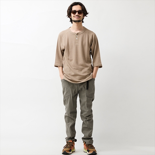 JEMORGAN ワッフルヘンリーネック7分袖