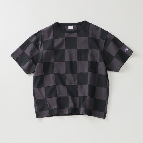 JS relume×CHAMPION 別注 パッチワーク チェッカーフラッグ Tシャツ
