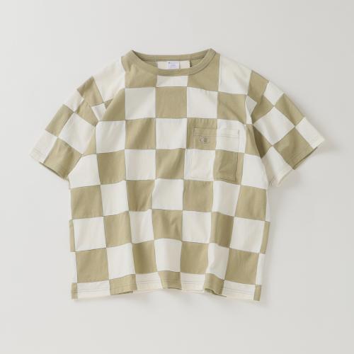 JS relume×CHAMPION 別注 パッチワーク チェッカーフラッグ Tシャツ
