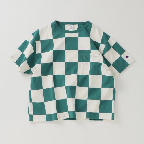 JS relume×CHAMPION 別注 パッチワーク チェッカーフラッグ Tシャツ