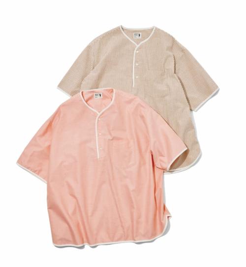 HENLEY NECK DEPARTMENT Allen - SIDOGRAS PINK OX, MAROON SEERSUCKER