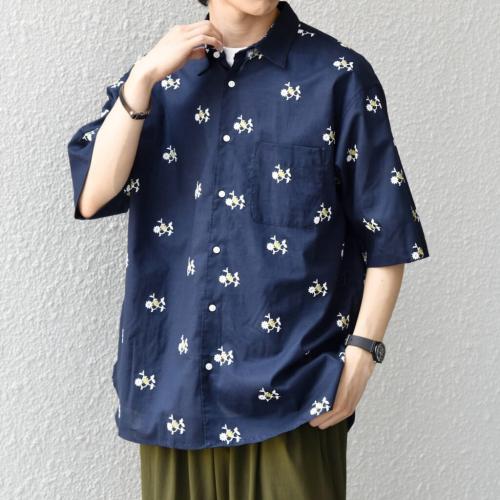 SHIPS any_グリッター プリント レギュラー ハーフスリーブ シャツ