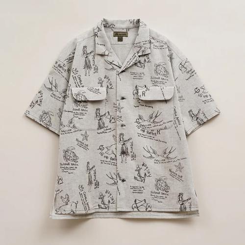 Nigel Cabourn OPEN COLLAR SHIRT SHORT SLEEVE TATTOO