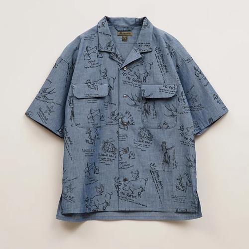 Nigel Cabourn OPEN COLLAR SHIRT SHORT SLEEVE TATTOO