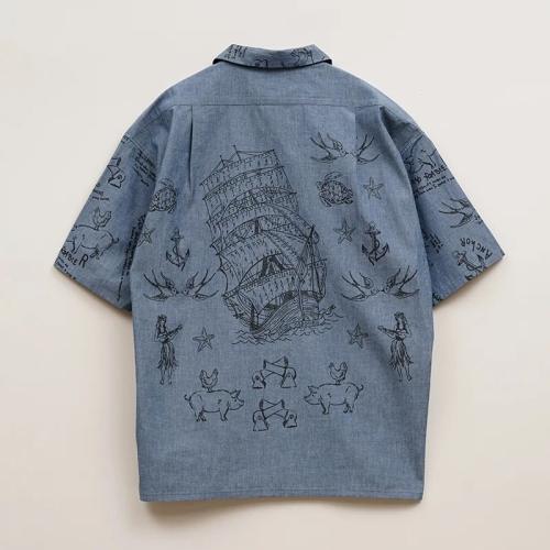 Nigel Cabourn OPEN COLLAR SHIRT SHORT SLEEVE TATTOO