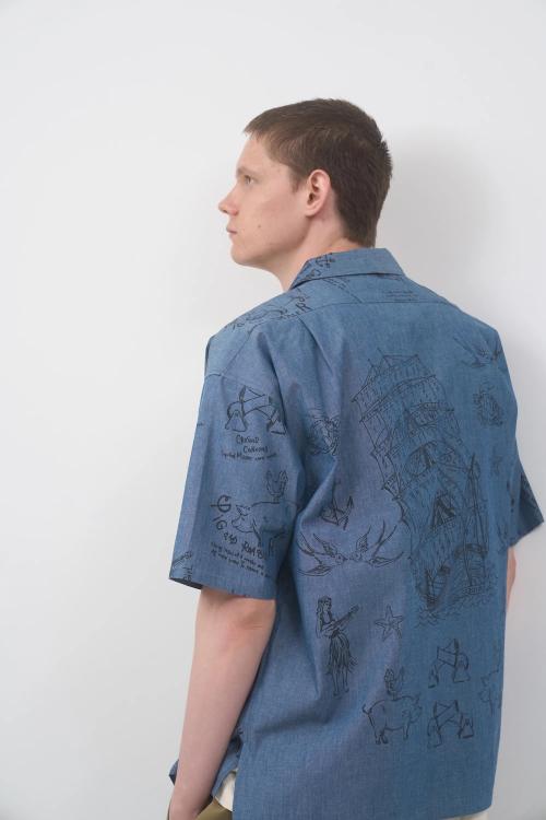 Nigel Cabourn OPEN COLLAR SHIRT SHORT SLEEVE TATTOO