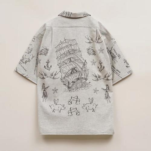 Nigel Cabourn OPEN COLLAR SHIRT SHORT SLEEVE TATTOO