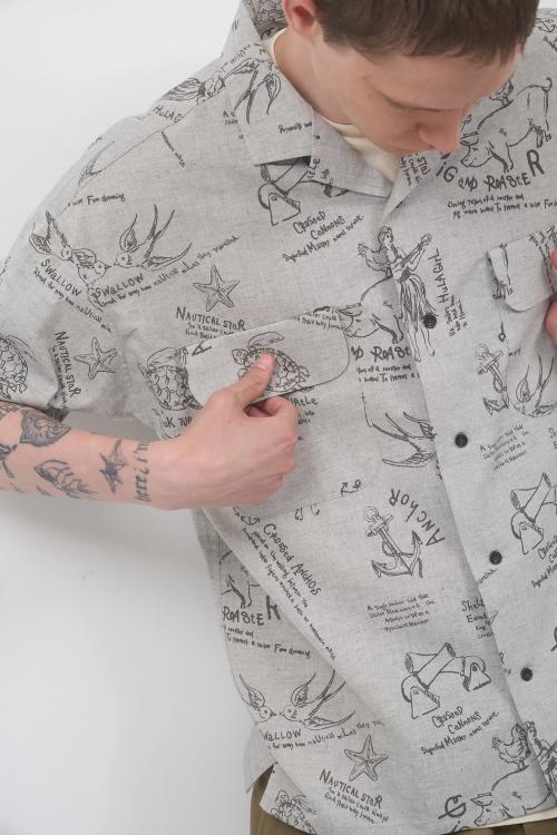 Nigel Cabourn OPEN COLLAR SHIRT SHORT SLEEVE TATTOO