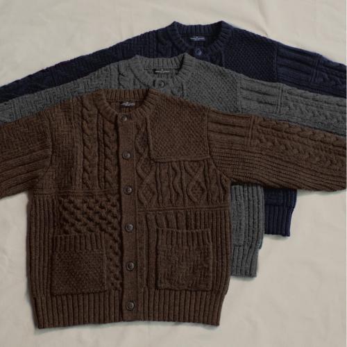 GU×ENGINEERED GARMENTS ケーブルクルーネックカーディガン
