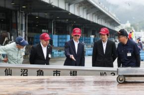 宮城入りの秋篠宮さまと悠仁さま、被災の魚市場で水揚げ見学