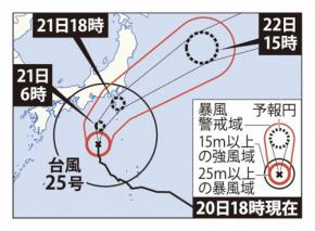 台風25号、21日昼から夜遅くに関東甲信に接近 交通の乱れも
