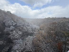 岩手山で初冠雪 「珍しい絶景」、松川渓谷では紅葉と雪の競演