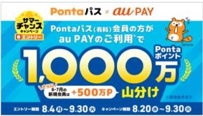 【au PAY利用&Pontaパス会員限定】最大1,500万ポイント山分けキャンペーン