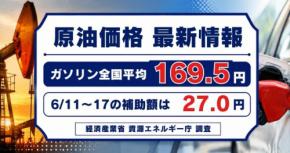 【ガソリン価格速報】全国平均169.5円・6/11からの補助額は27.0円 経産省資源エネルギー庁調査