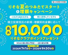 りそな銀行 積立投資信託の新規or増額でポイント獲得!エントリーは9月末まで