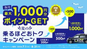 タクシーアプリ「S.RIDE」で乗るほどおトク！月6回で最大1,000ポイント獲得する方法