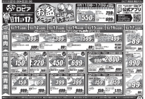 【ロピアチラシ】黒毛和牛が100g430円台に！うなぎ・焼き鳥盛り合わせもお得な8/17までのお盆準備セール
