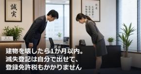 建物を壊したら1か月以内。滅失登記は自分で出せて、登録免許税もかかりません