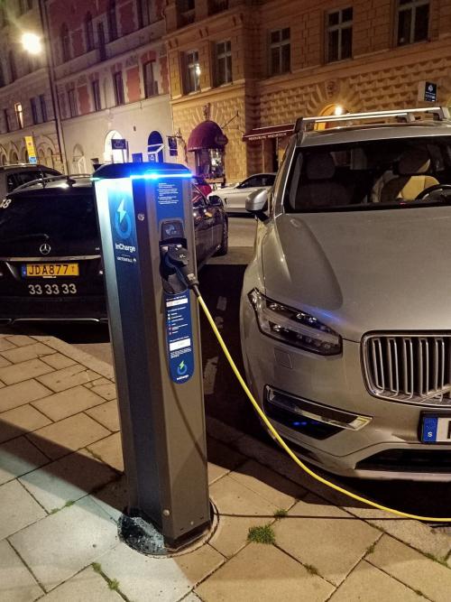 電気自動車の充電スタンドです(スウェーデン・ストックホルム)。研究者は、環境にやさしい行動をいち早く取り入れる人ほど、知能が高い傾向があると述べています。