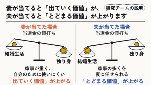 宝くじで大金が当たると、独身男性は結婚に、既婚女性は離婚に近づく⑧