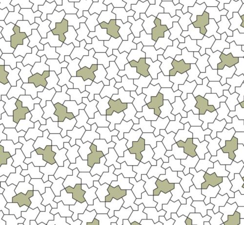 「スペクター」で平面を、くり返さないように敷き詰めた図です。スペクターは、帽子タイルを見つけたチームがその数か月後に報告した、帽子タイルの仲間の形です。
