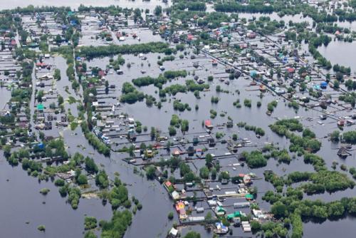 洪水被害にあった街区