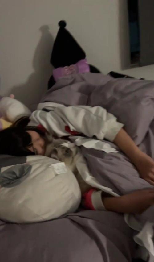 猫と寝る女の子