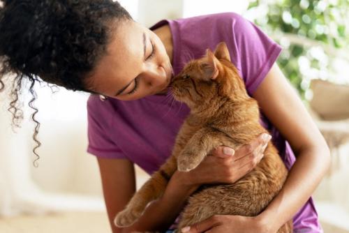 女性と猫